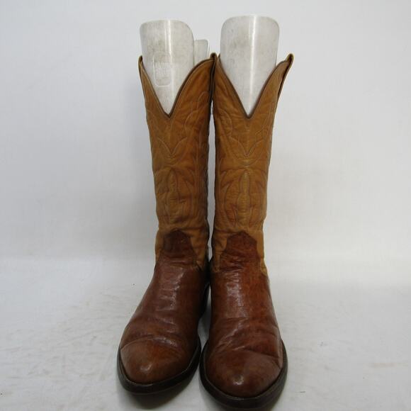 NOCONA Mens Size 8 D Two Tone Brown Leather Smooth Ostrich Cowboy Western Boots main image 4